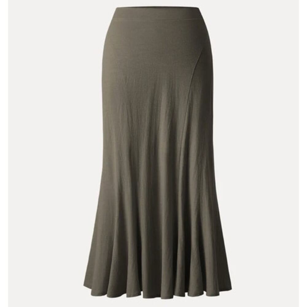 OGL Skirt Size XS Cotton Linen Wrinkle-resistant Pull-on Midi Skirt Wenge Brown - Picture 2 of 12